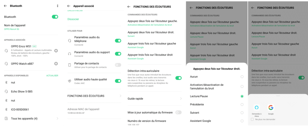 page paramétrages des écouteurs OPPO ENCO W51