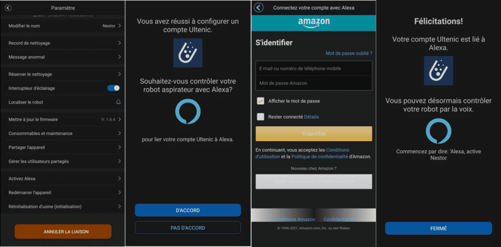 Mise en lien avec Alexa via l'application Ultenic