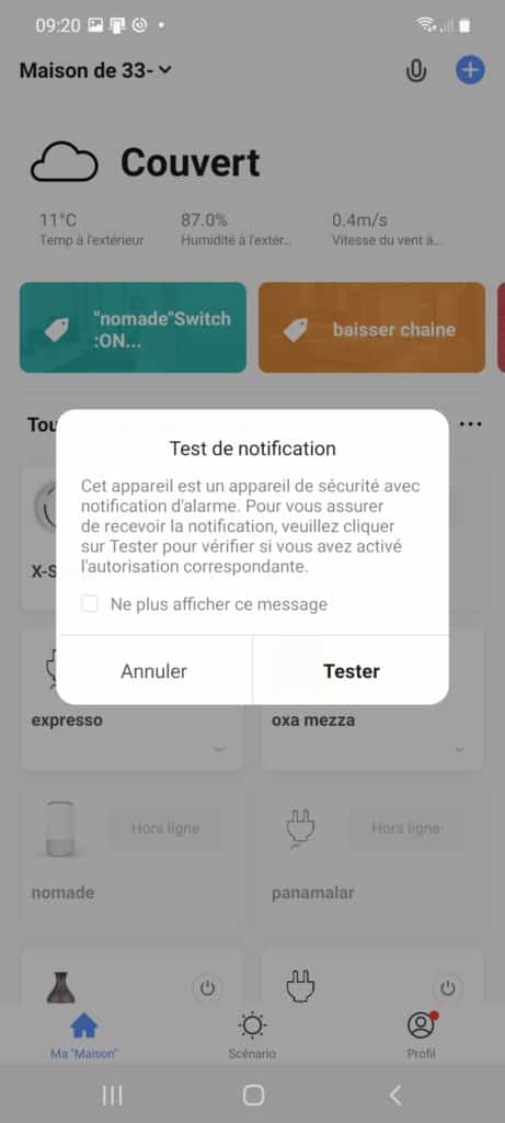 Ajout du détecteur de fumée X-Sense sur la page d'accueil de l'application Smart Life