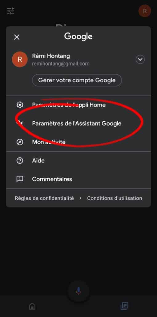 Paramètres de l'assistant Google