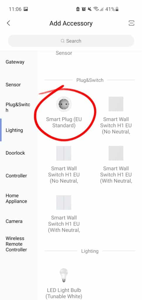 Sélectionnez Aqara Smart Plug EU