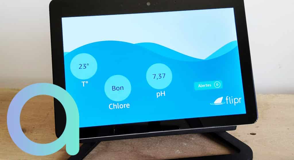 Le visuel sur l'écran de l'Echo Show est parfait pour la gestion de l'analyse de l'eau de sa piscine ou de son spa avec l'analyseur connecté Flipr