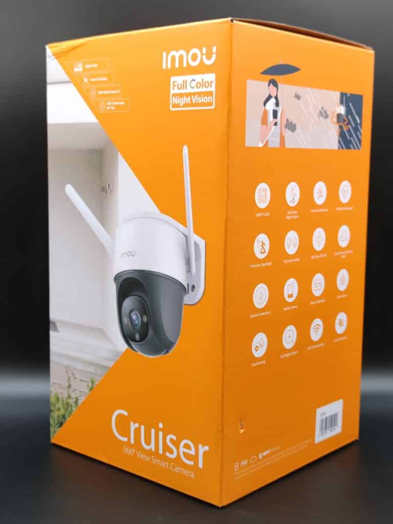 Packaging de la caméra Imou Cruiser met bien en avant les caractéristiques de la caméra Imou Cruiser