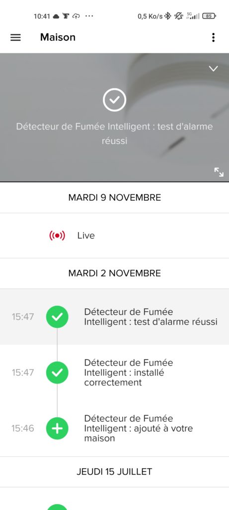 Le détecteur de fumée Netatmo dans l'application