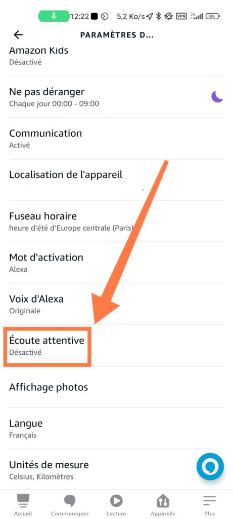 Ecoute attentive d'Alexa