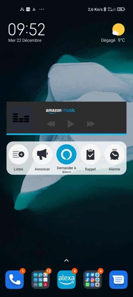 Un widget Amazon Alexa sur Android