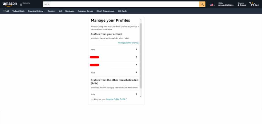 Gérer les profils Alexa depuis Amazon Household