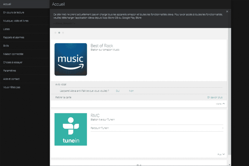 Le portail web Alexa et Amazon Echo