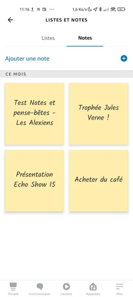 Créez une note dans l'application Alexa