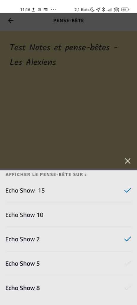 Aficher note et pense-bêtes sur Echo Show