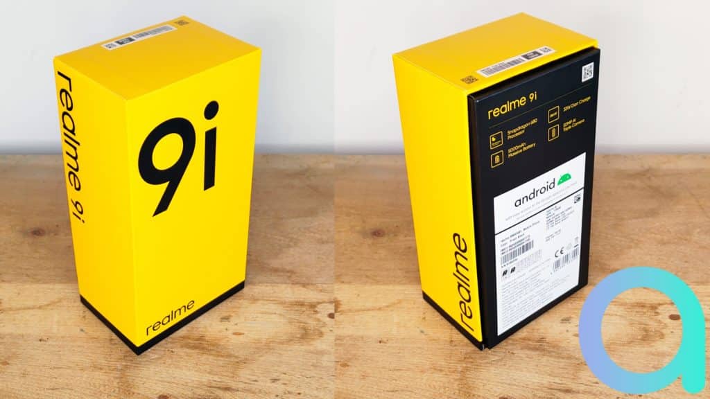 Toujours un coffret jaune soleil pour présenter son nouveau smartphone Realme 9i