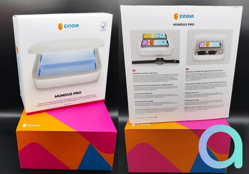 Einova propose sa station de rechargement/désinfection Mundus Pro dans un packaging haut de gamme