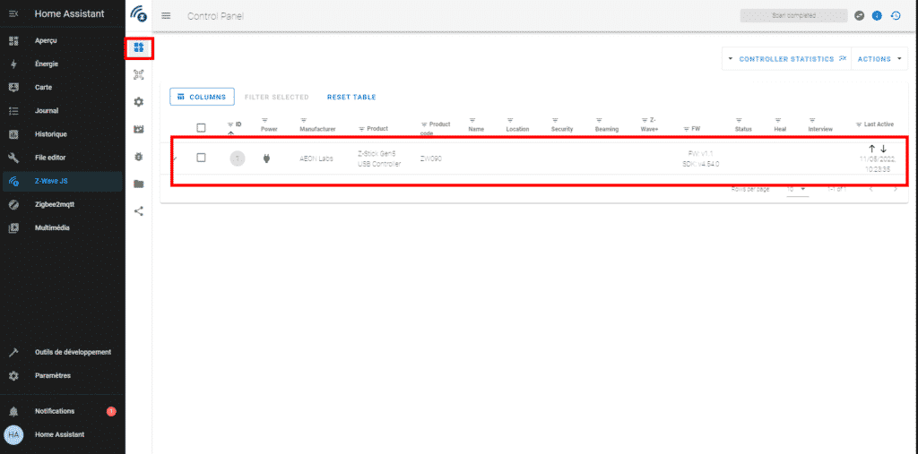 Aeotec Z-Stick Gen5 sur Home Assistant