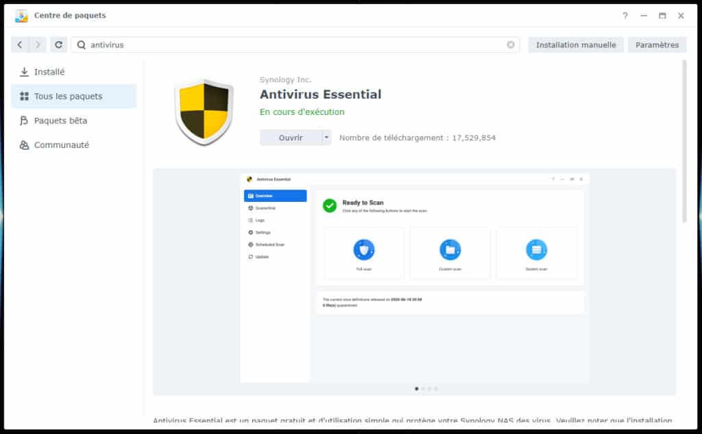 Antivirus Essential sur Synology DSM