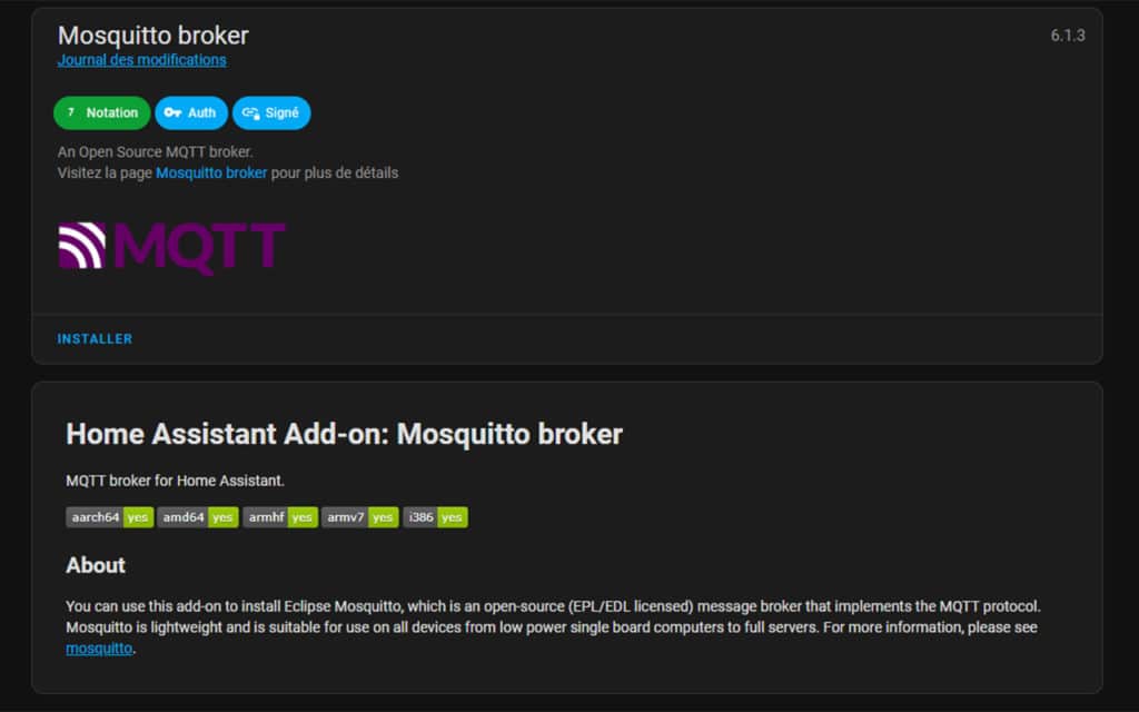 Add-on officiel de Mosquitto MQTT pour Home Assistant