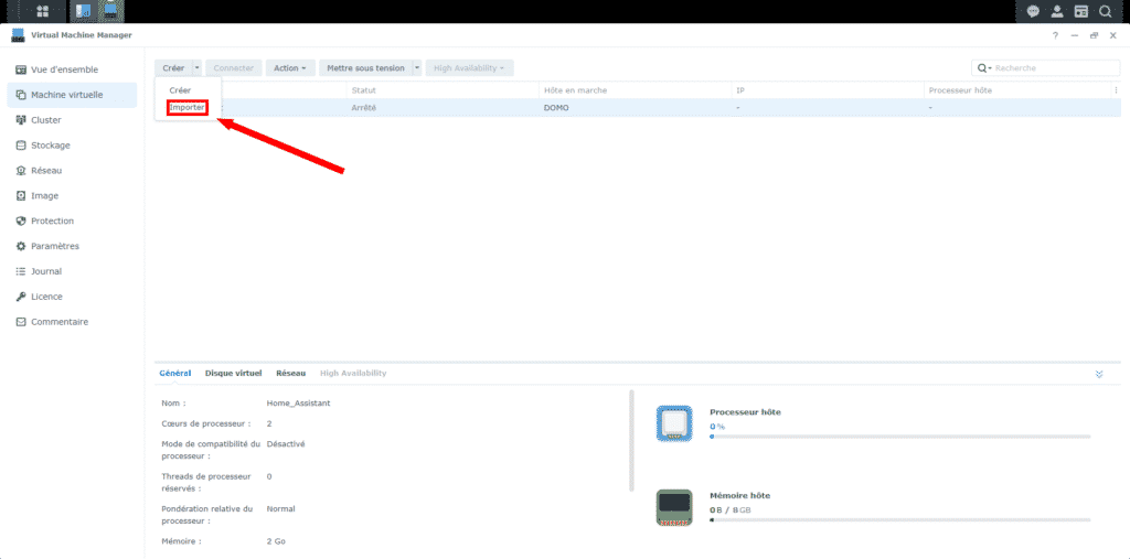 Importer la VM Home Assistant sur le NAS Synology