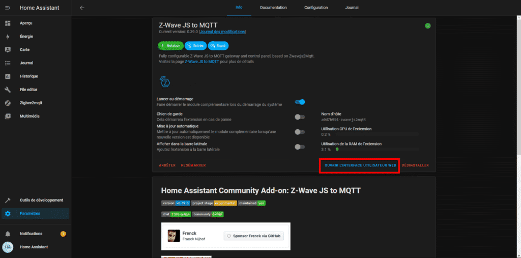 Z- Wave JS to MQTT sur Hassos