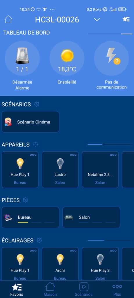 Le mode sombre de l'application pour Fibaro Home Center 3 Lite