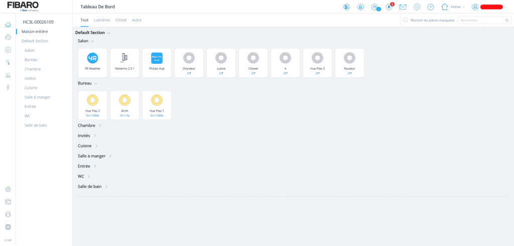 Tableau de bord du Fibaro Home Center