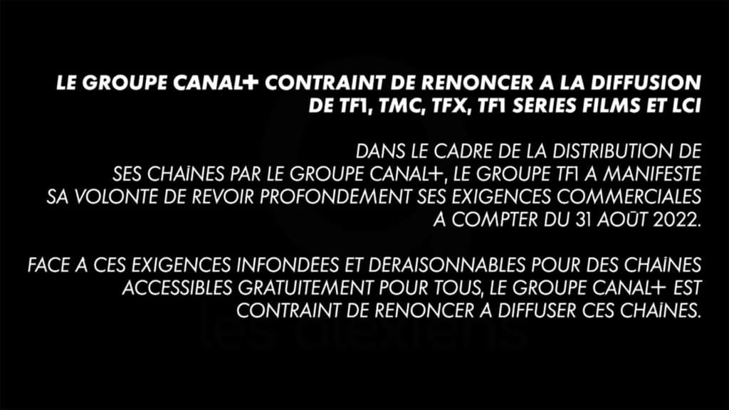Le message de myCanal s'affichant sur les chaînes du groupe TF1