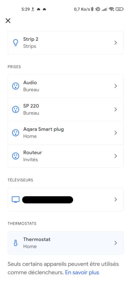 Liste des déclencheurs de routines Google Home