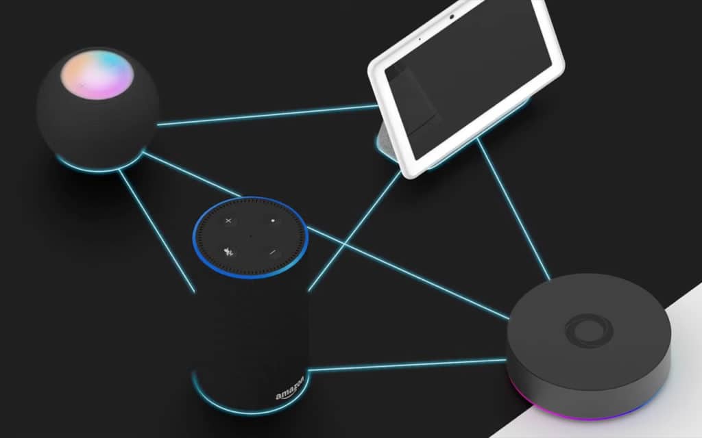 Homey Pro abec Amazon Echo, Google Nest et HomePod Mini