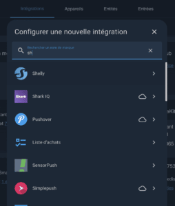 Recherchez l'intégration Shelly Cloud sur Home Assistant