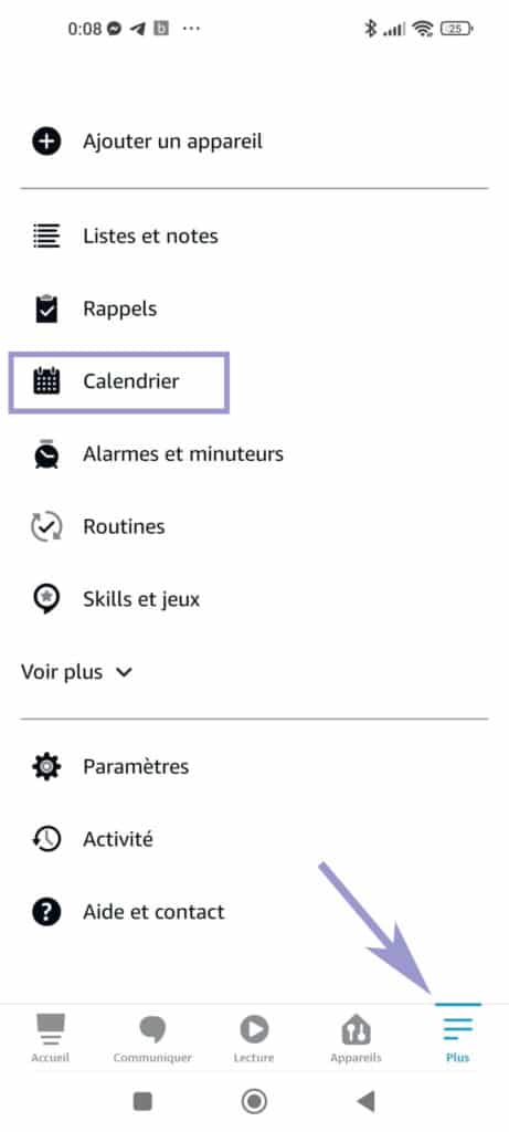 Le calendrier dans l'app Alexa