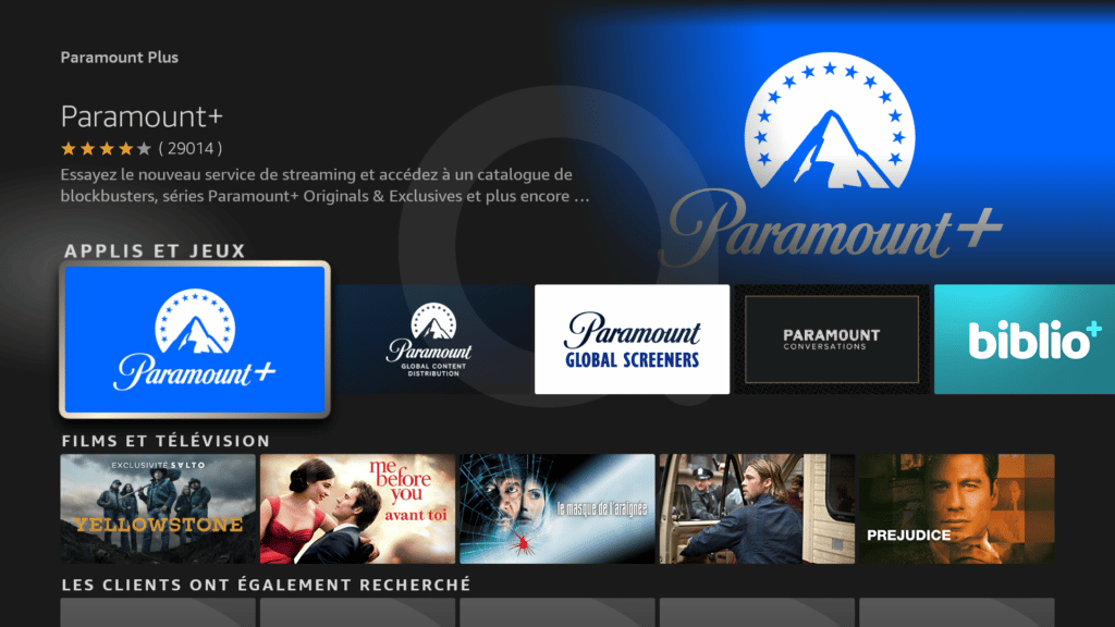 Capture de l'application Paramount+ sur Fire TV Cube 3