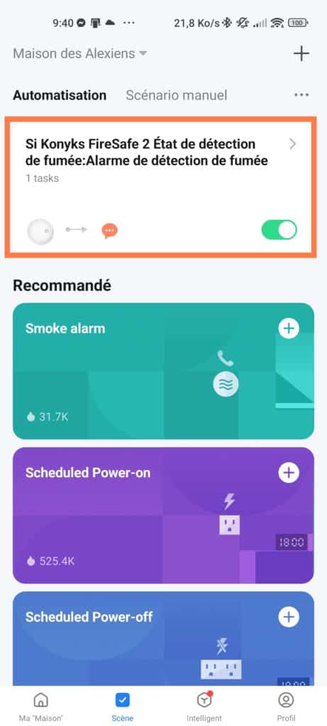 Scénario incendie Smart Life de Tuya