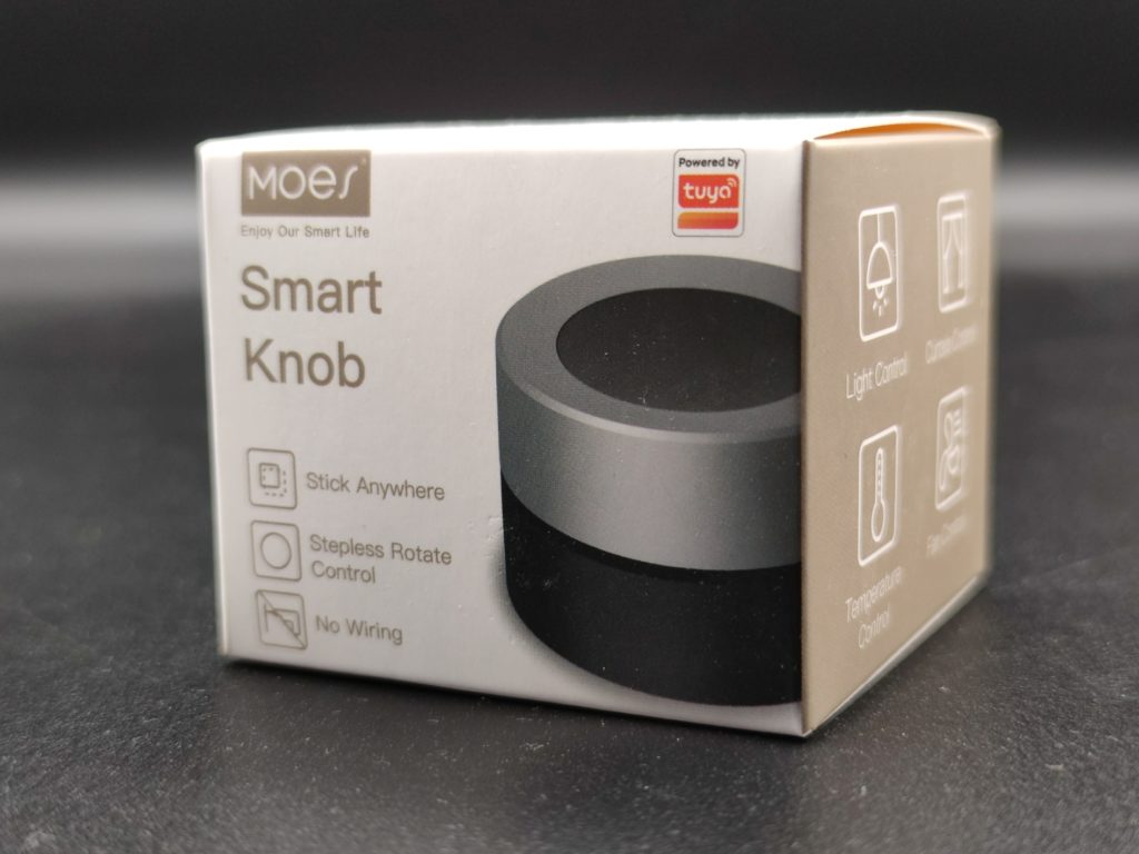 Un visuel du bouton rotatif Smart Knob de Moes sur le packaging
