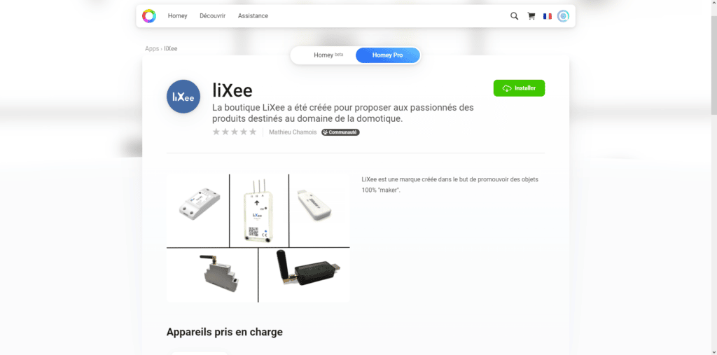 L'application Lixee est disponible sur Homey Pro