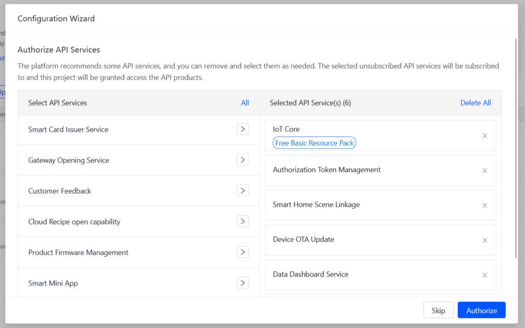 Authorize API Services for Tuya Cloud