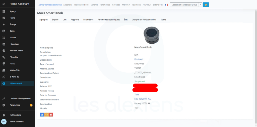 Moes Smart Knob dans Home Assistant avec ZigBee2MQTT