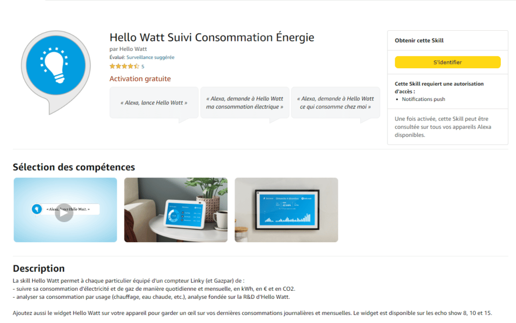 Activer Skill Alexa Hello Watt pour l'utiliser