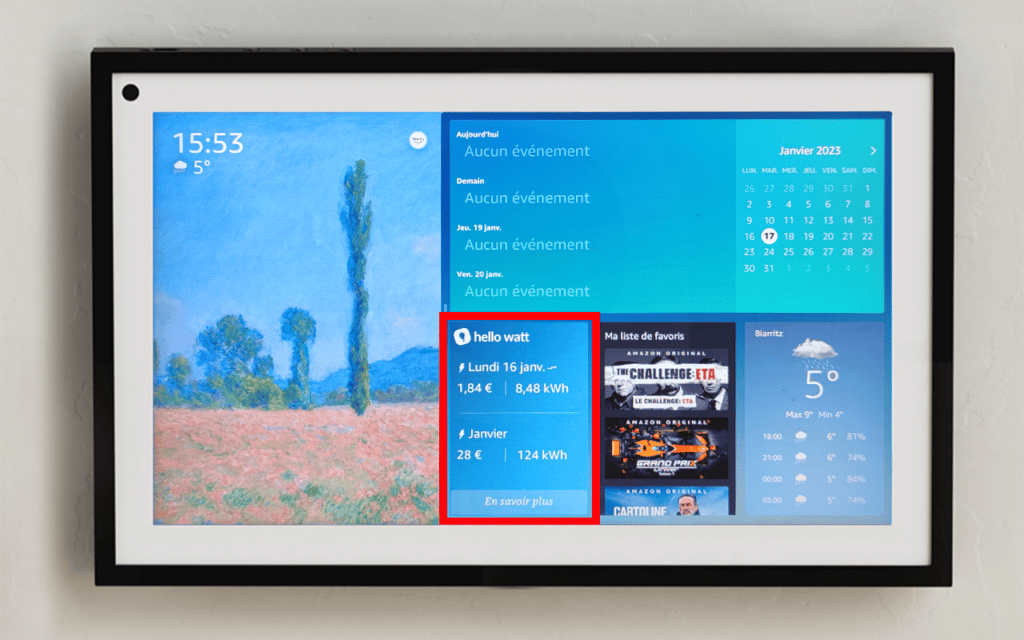 Widget de suivi conso électrique sur Echo Show 15