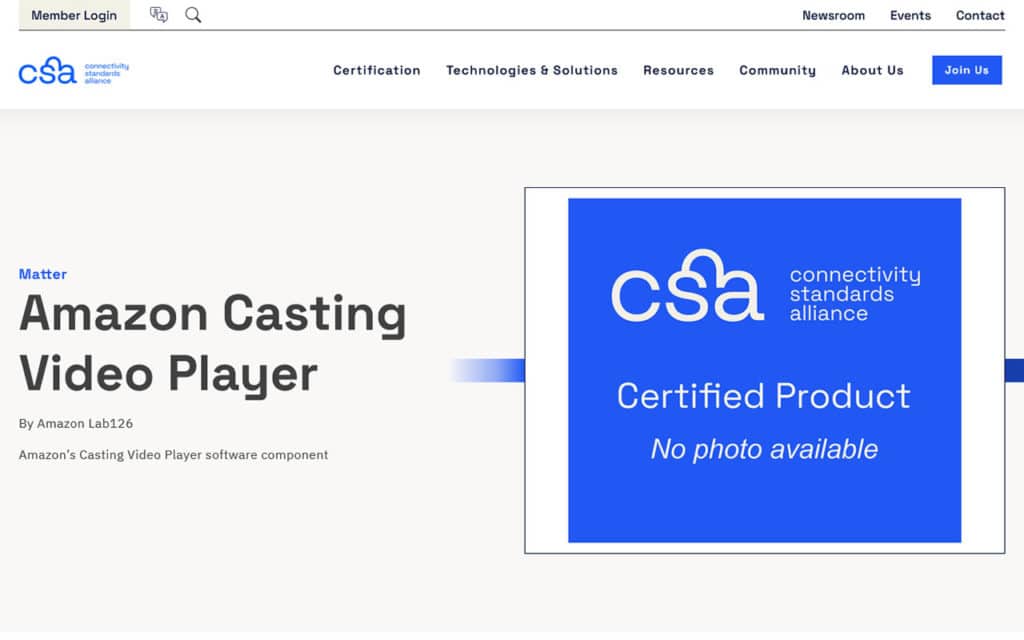 Certification Amazon Casting Video Play pour Matter TV