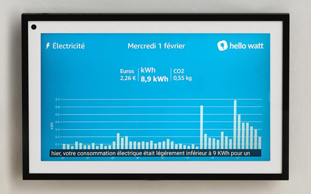 Exemple de sous-titres Echo Show avec la skill Hello Watt