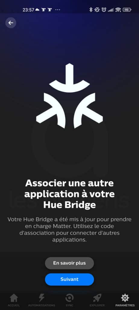 Associer une autre application à Hue Bridge avec Matter