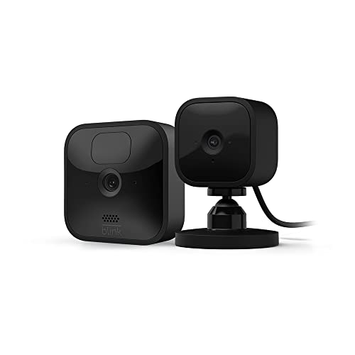 Blink Outdoor, Caméra de surveillance HD sans fil, résistante aux intempéries, Kit 1 caméra + Blink Mini (noir), Caméra d'intérieur connectée compacte à brancher, fonctionne avec Alexa