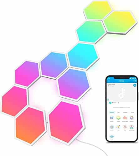 Govee Glide Hexa Appliques Murales, 10 Panneaux Lumineux LED Connectés, Hexagone LED RGBIC, Lumières Wi-Fi Créative avec Synchronisation de la Musique pour Salon, Chambre et Salles Gaming