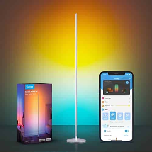 Govee RGBIC Lampadaire sur Pied Salon, WiFi Lampadaire LED Fonctionne avec Alexa, Google Assistant, Musique Sync, 16 Millions Couleurs et 58 Modes de Scène, Lampe Moderne pour Chambre Salle, Argenté