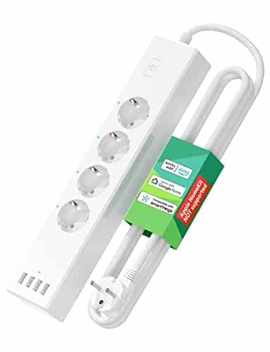 Multiprise Connectée (Type F), 16A Multiprise WiFi avec 4 Prises et 4 Ports USB Compatible avec Alexa et Google Home, Prise WiFi avec Commande Vocale et Contrôle à Distance