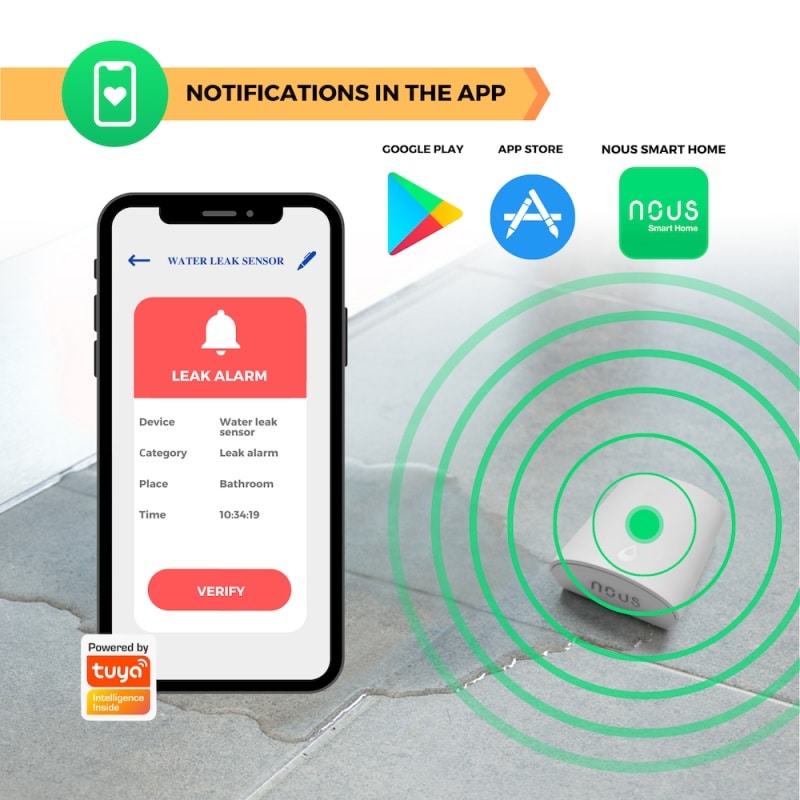 NOUS - Détecteur d'inondation Zigbee 3.0 TUYA