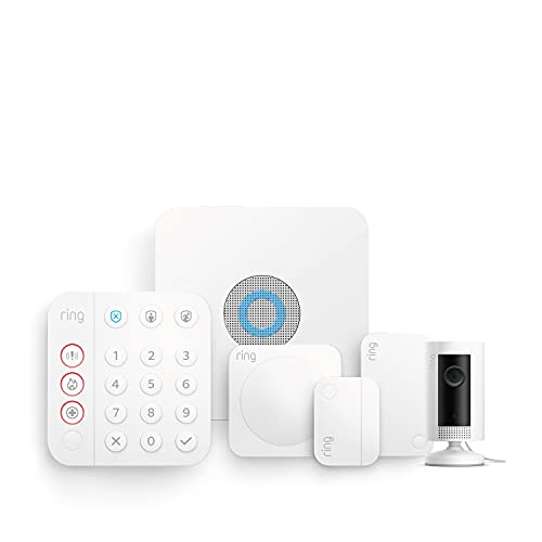 Ring Alarm Kit 5 pièces (2e gén.) + Indoor Cam par Amazon | Système d'alarme de maison sans fil connecté avec caméra intérieure | Système de sécurité domestique avec surveillance assistée optionnelle