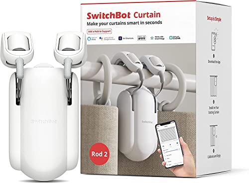 SwitchBot Poussoir de Rideau Intelligent - Interrupteur de Rideau Robot Automatique, Facile à utiliser avec APP Minuterie et Ajoutez SwitchBot Hub Vocal Contrôl(Curtain Rod 2.0, Blanc)