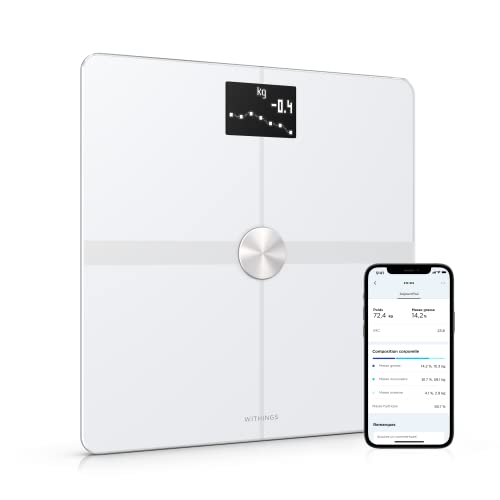 Withings Body + - Balance connectée WIFI Avec Analyse de la Composition Corporelle (Poids, Masse Grasse/Musculaire/Osseuse, Eau), Balance Pese Personne - Multi-Utilisateurs