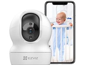 EZVIZ CP1 2K Caméra Surveillance WiFi Intérieure, Camera Bébé WiFi 2.4Ghz Pan/Tilt à 360 °, Vision Nocturne Intelligente, Suivi Auto, Audio Bidirectionnel, Mode Veille, H.265, Compatible avec Alexa
