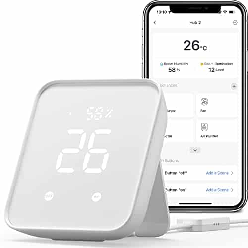 SwitchBot Hub 2 - thermomètre hygromètre WiFi, télécommande IR, télécommande Intelligente Ainsi qu'un capteur de lumière. Reliez SwitchBot au Wi-FI (2.4GHz), Compatible avec Alexa&Google Assistant