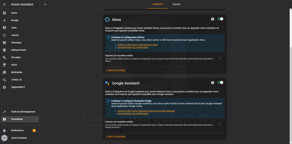 Amazon Alexa et Google Assistant sur Home Assistant